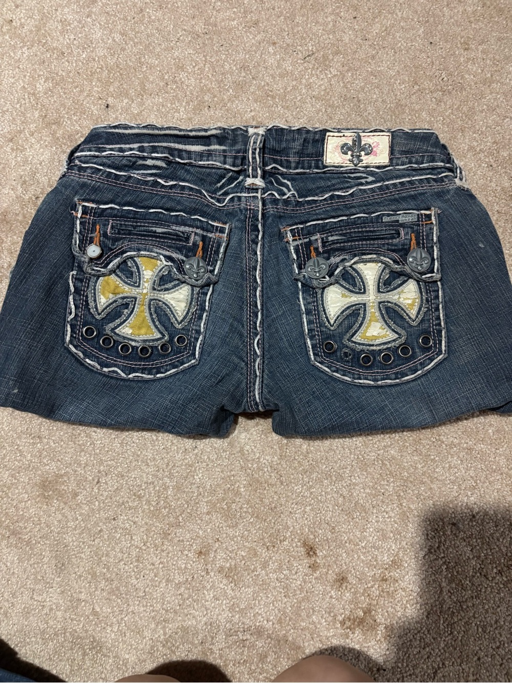 Laguna Beach Dark Blue Denim Jeans with-triple stitching and  Cross Patches